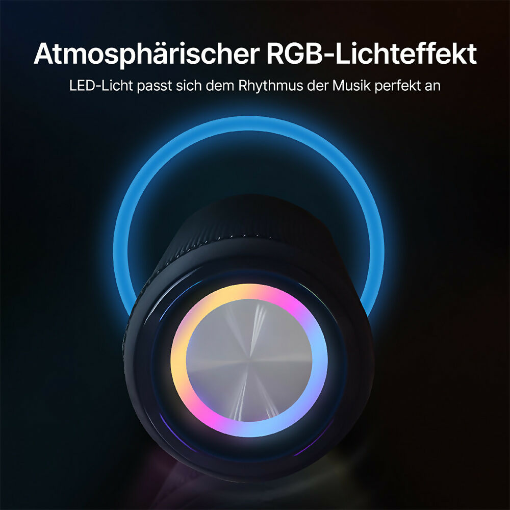 Bluetooth Lautsprecher mit HD-Sound / LED Lichtern / IPX6 wasserdicht / Bluetooth 5.1 & Multipairing-Funktion / 20 W Dual-Lautsprecher-Subwoofer