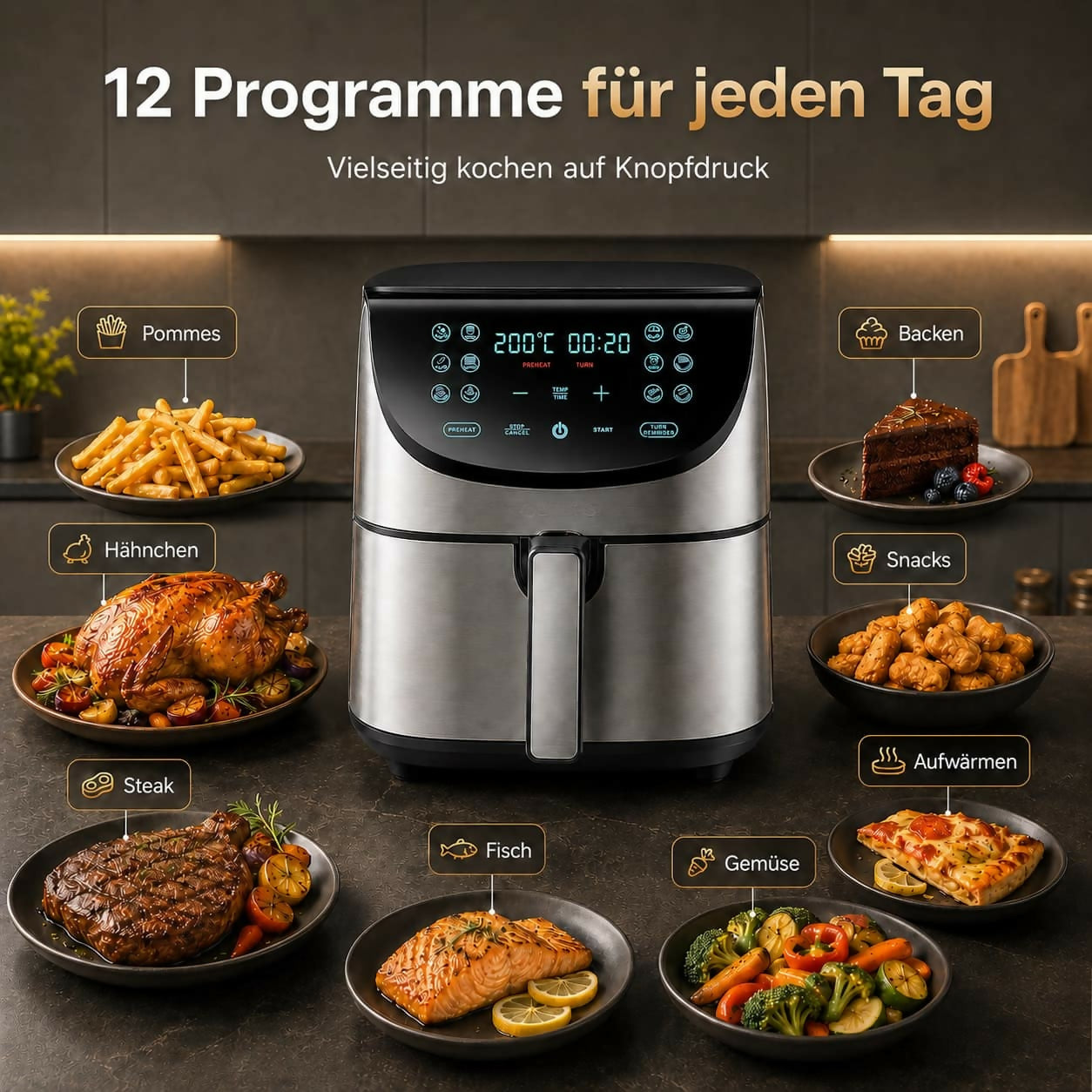Oryzom AirCrisp Pro — 360° Heißluft-Technologie mit 1700 W für schnelle und gesunde Mahlzeiten