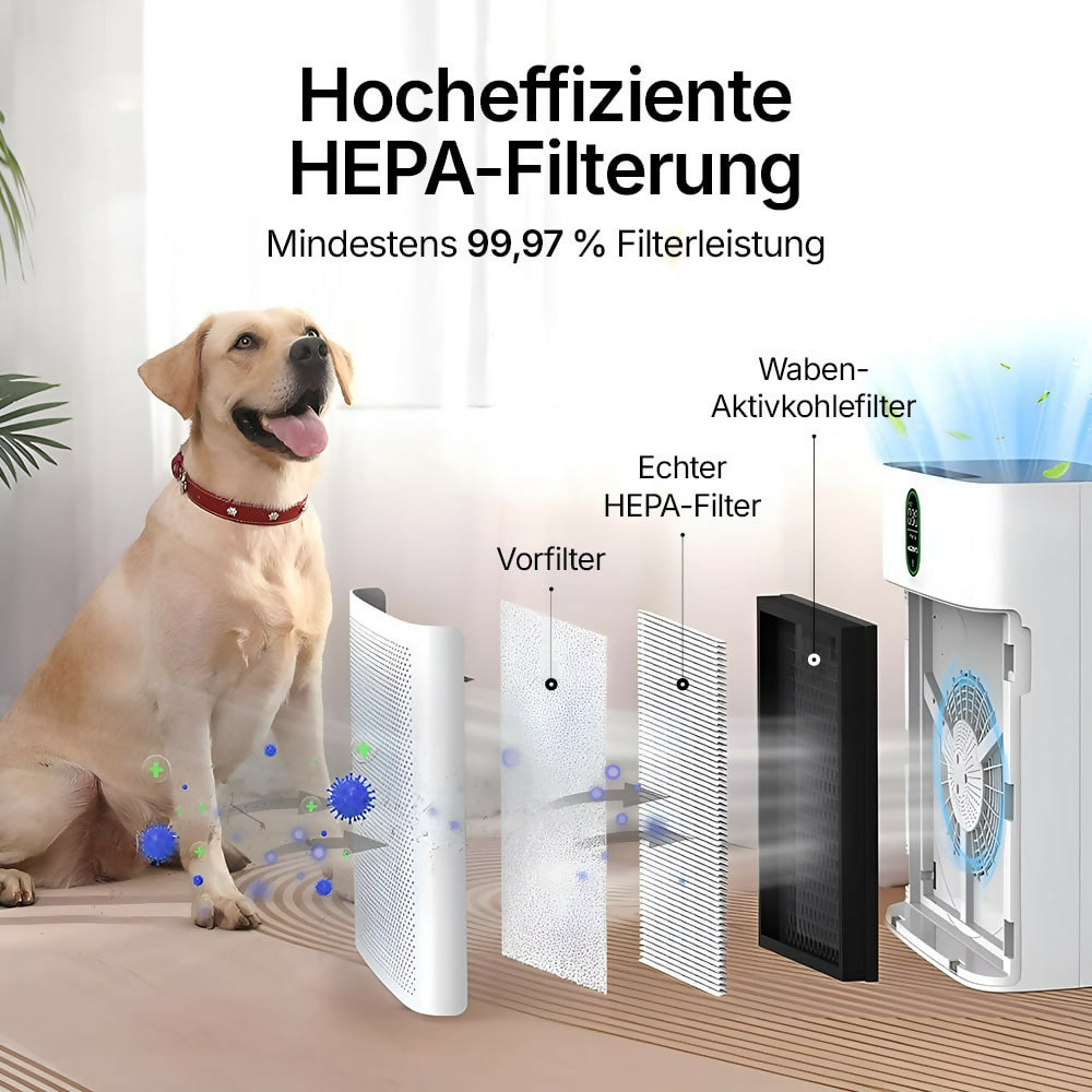 Smart Luftreiniger V1 Pro — Leistungsstarke HEPA-Filterung mit PM2.5-Sensor, App- und Sprachsteuerung für saubere Raumluft