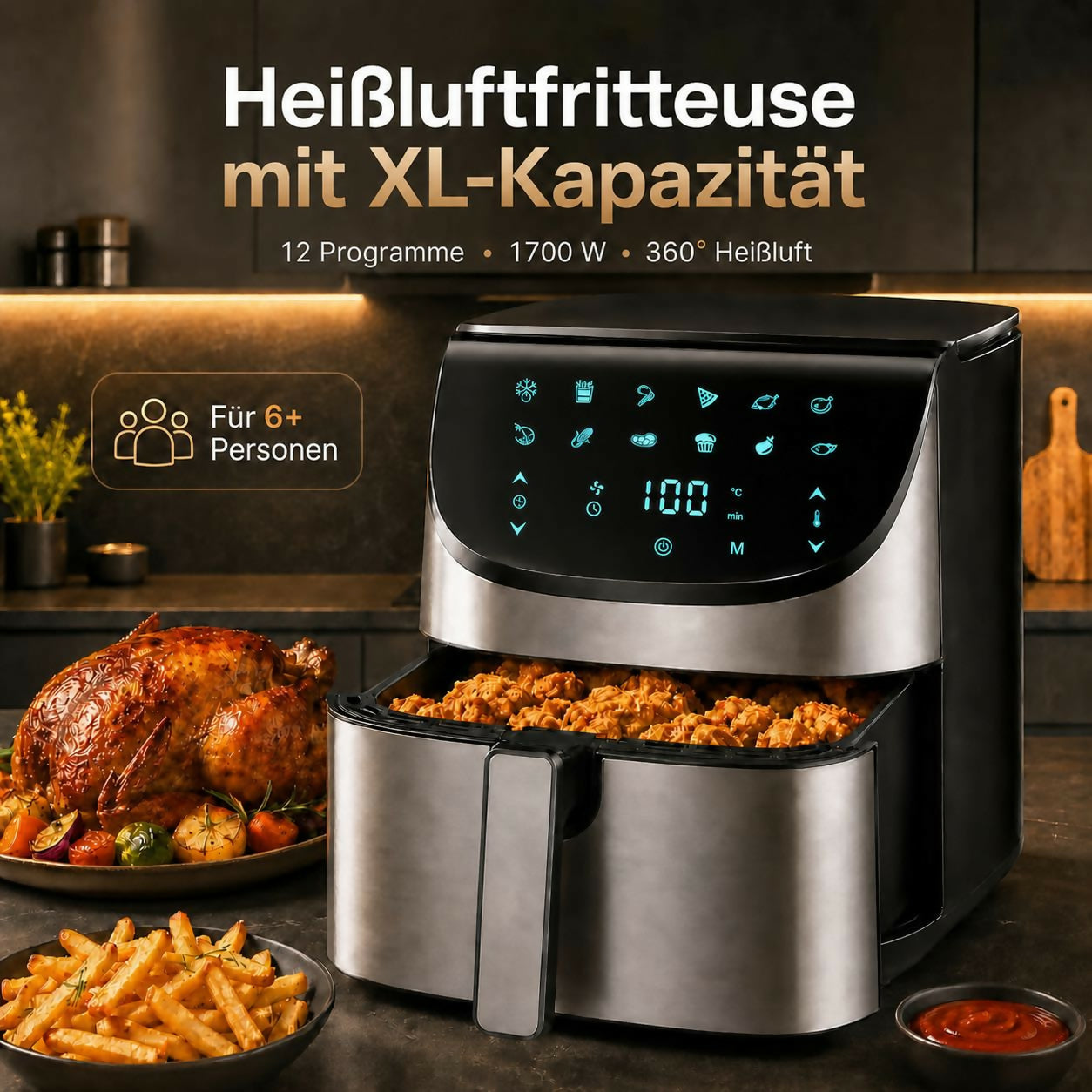 Oryzom AirCrisp Pro — 360° Heißluft-Technologie mit 1700 W für schnelle und gesunde Mahlzeiten