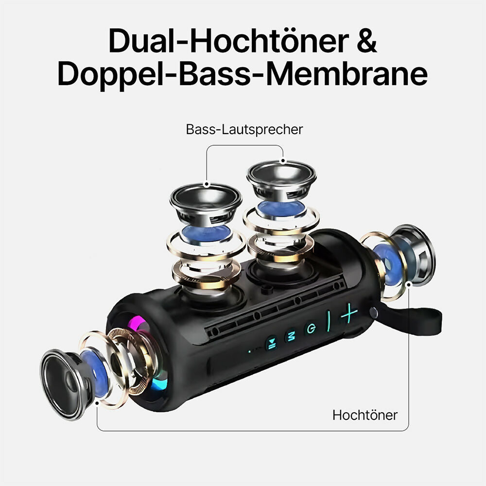 Bluetooth Lautsprecher mit HD-Sound / LED Lichtern / IPX6 wasserdicht / Bluetooth 5.1 & Multipairing-Funktion / 20 W Dual-Lautsprecher-Subwoofer