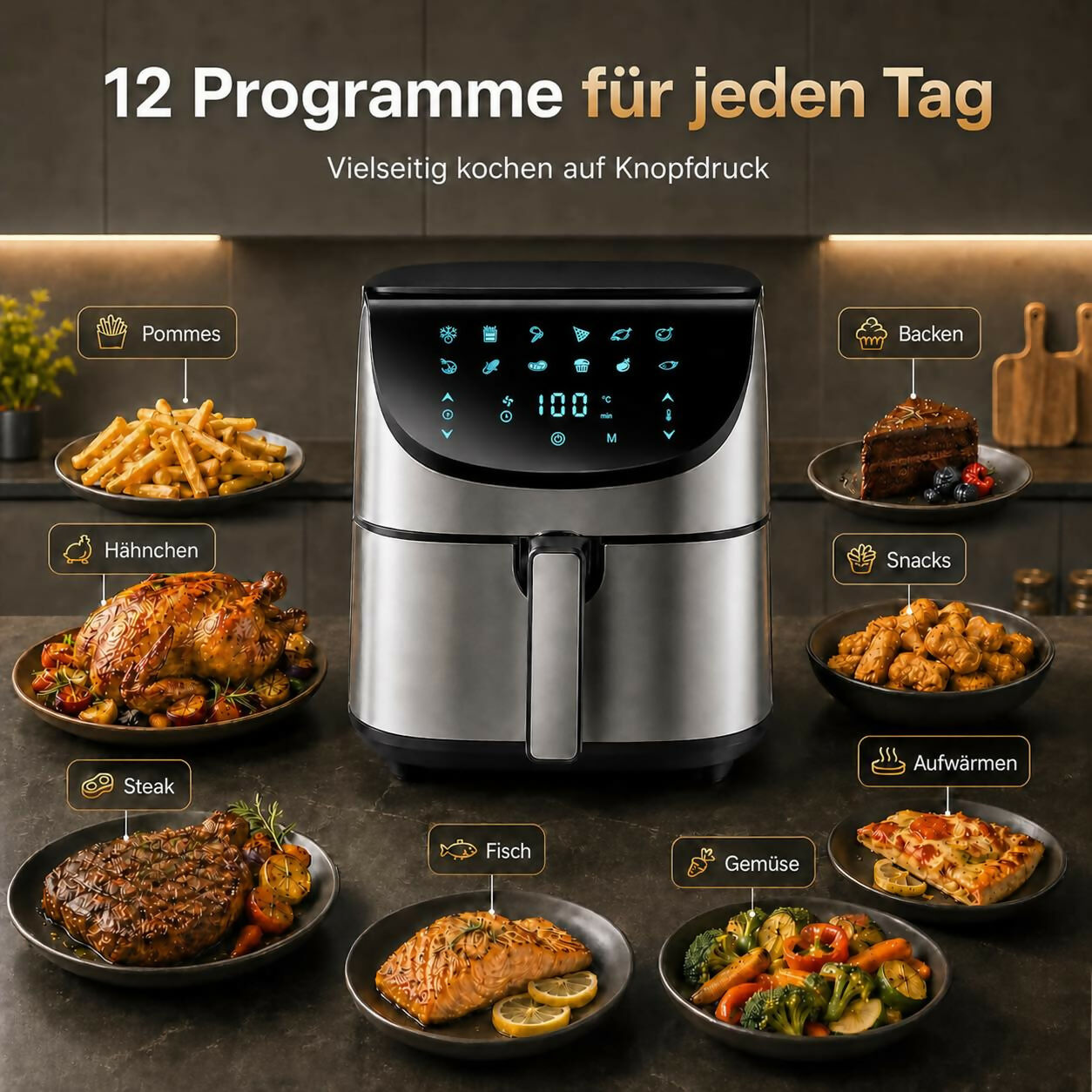 Oryzom AirCrisp Pro — 360° Heißluft-Technologie mit 1700 W für schnelle und gesunde Mahlzeiten